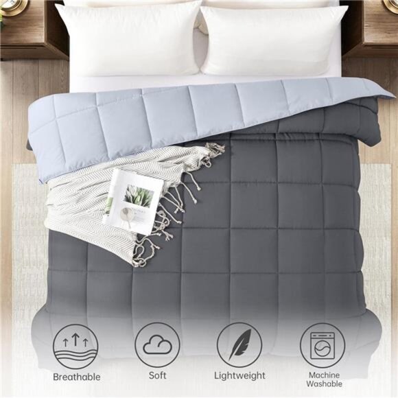 Comforters Queen Size - Grey Duvet Insert Down Alternative Bed Queen Comforter - Picture 5 of 7